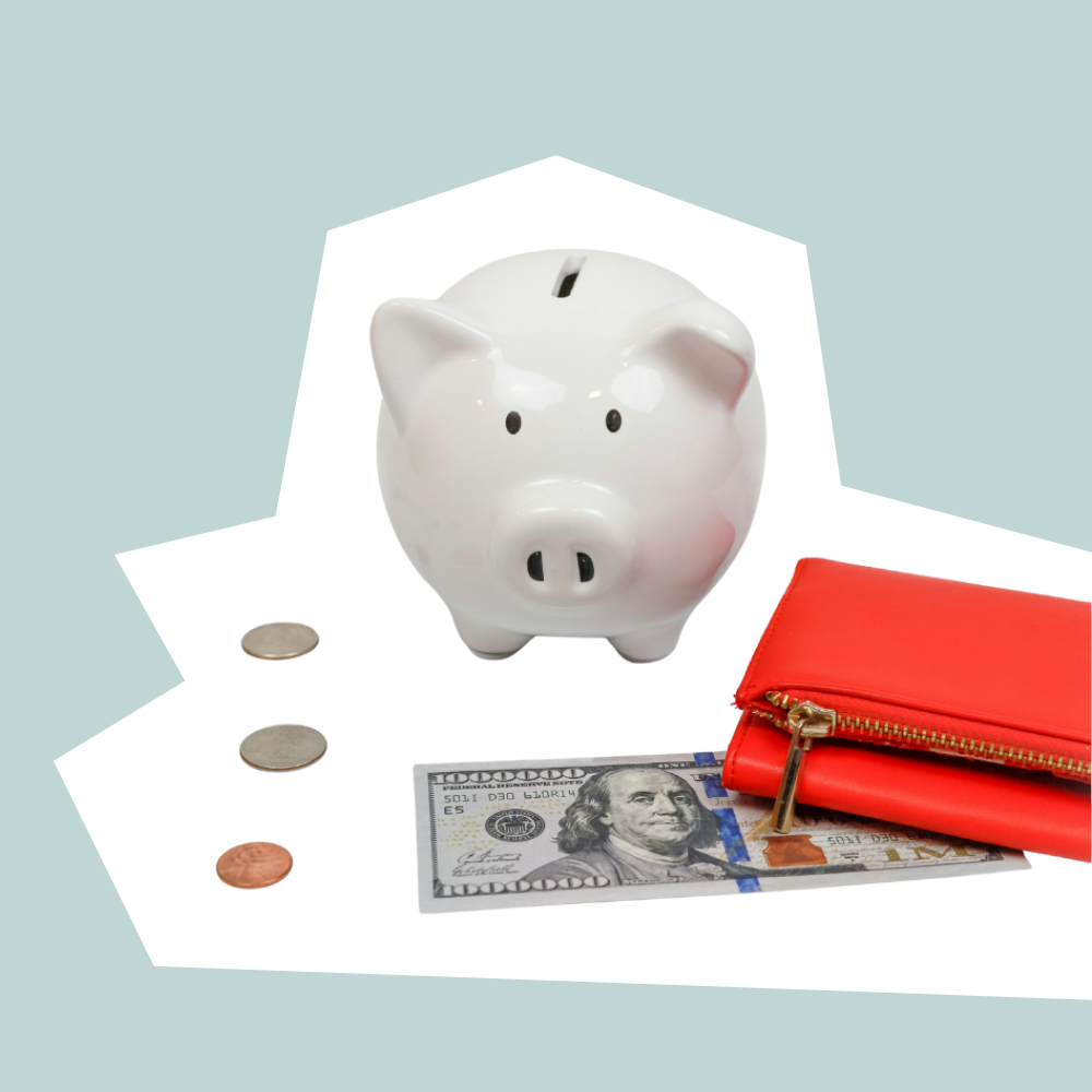 Spaarpot met geld en portemonnee